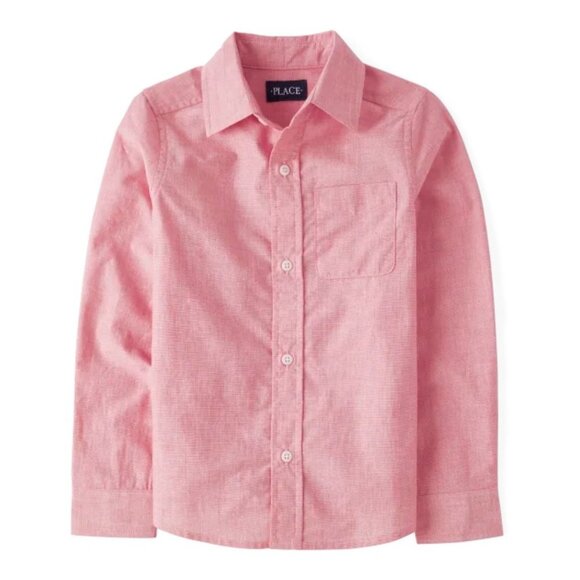 New The Children's Place  Boys Poplin Button Down Shirt - Tango Red Size L 10/12 - Picture 1 of 4